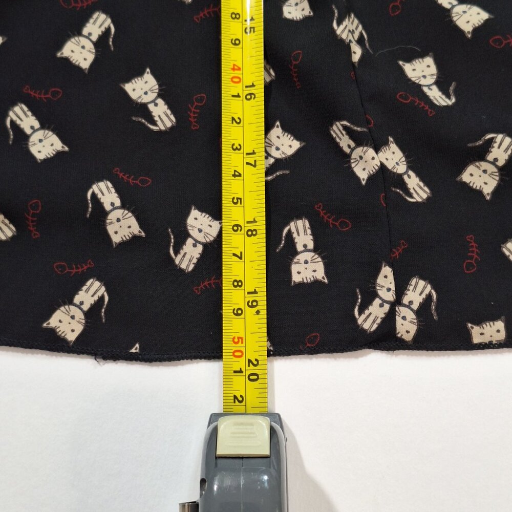 Jessie B Cat Print Tie-Neck Blouse XL Black Cream Retro Office Casual Top - Picture 14 of 16